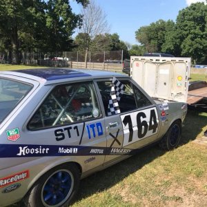 79 Fiesta Race Car Victory pose.